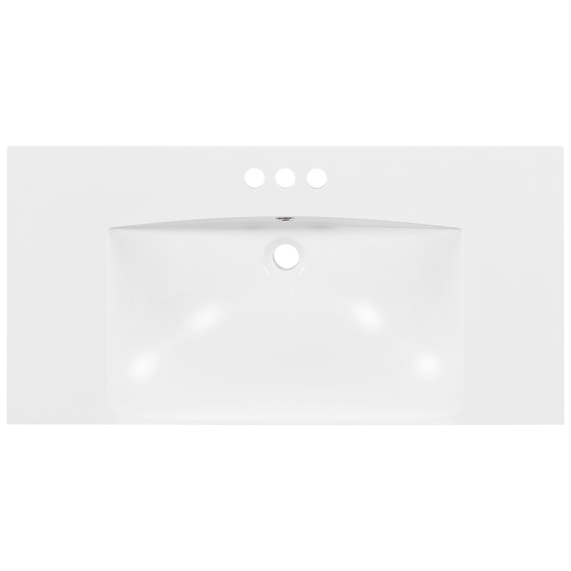 36" Single Bathroom Basin Sink, Vanity Top Only, 3 Faucet Holes, Resin White Resin