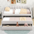 Twin Size Upholstered Daybed With Trundle And Three Drawers,Beige Box Spring Not Required Twin Beige Wood Bedroom Linen Linen