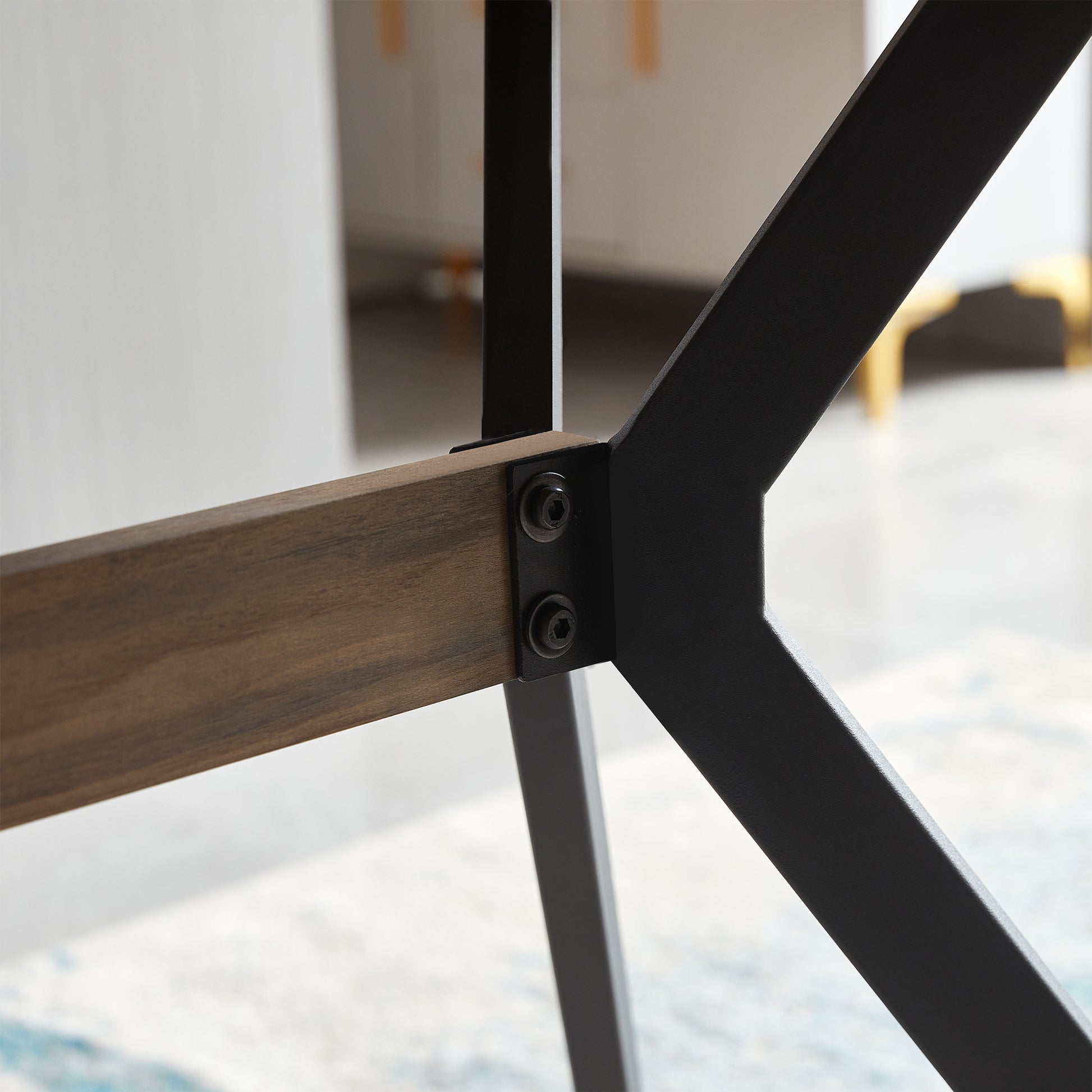 Modern Minimalist Style Dining Table Mdf Wooden Top Black Metal Shelf Metal Heat Transfer Legs Leveling Feet For Dining Room Kitchen Office Table Walnut Black Mdf