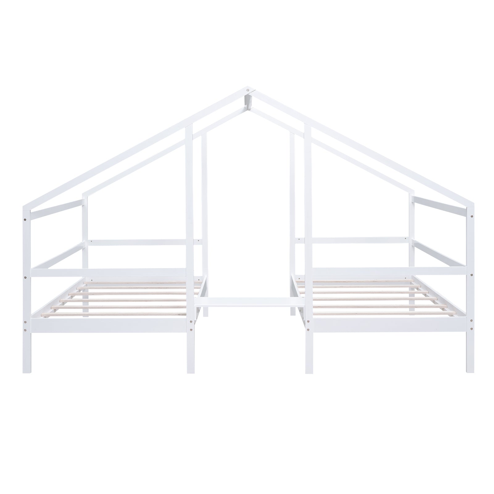 Double Twin Size Triangular House Beds With Built In Table,White Old Sku:Wf286895Aak Box Spring Not Required Twin White Wood Bedroom Bed Frame Pine