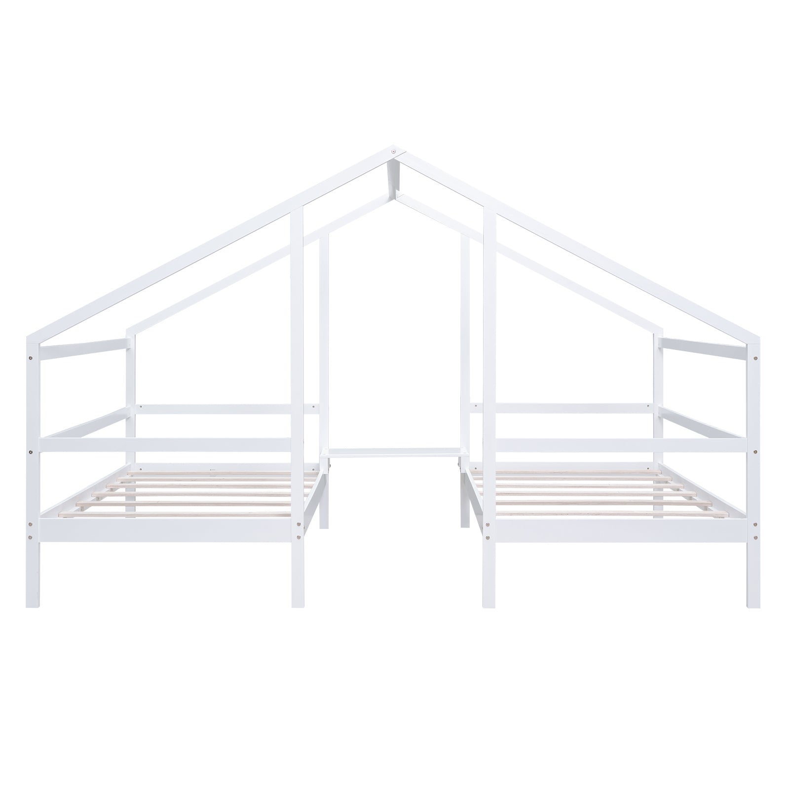 Double Twin Size Triangular House Beds With Built In Table,White Old Sku:Wf286895Aak Box Spring Not Required Twin White Wood Bedroom Bed Frame Pine