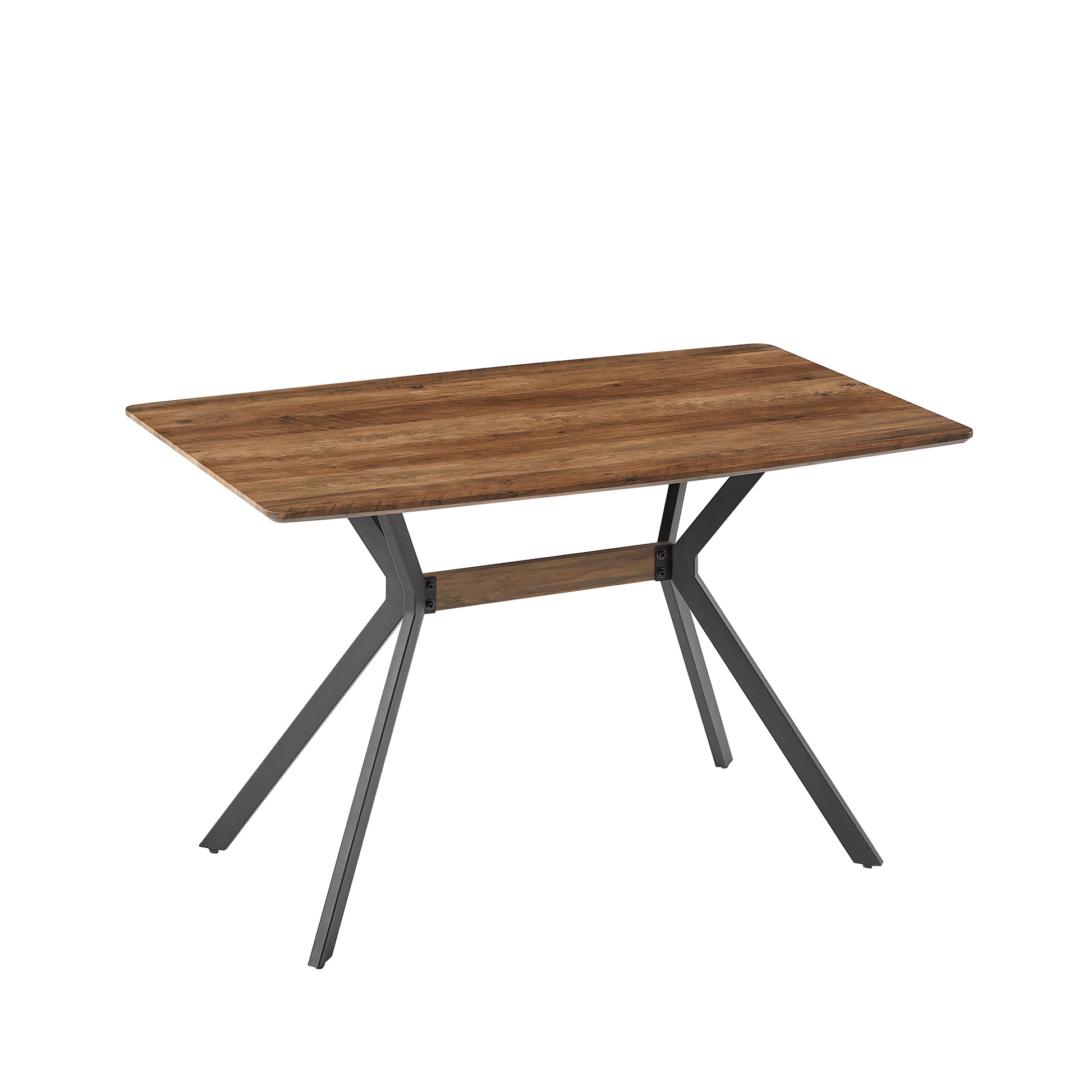 Modern Minimalist Style Dining Table Mdf Wooden Top Black Metal Shelf Metal Heat Transfer Legs Leveling Feet For Dining Room Kitchen Office Table Walnut Black Mdf