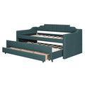 Twin Size Upholstered Daybed With Trundle And Three Drawers,Green Green Linen