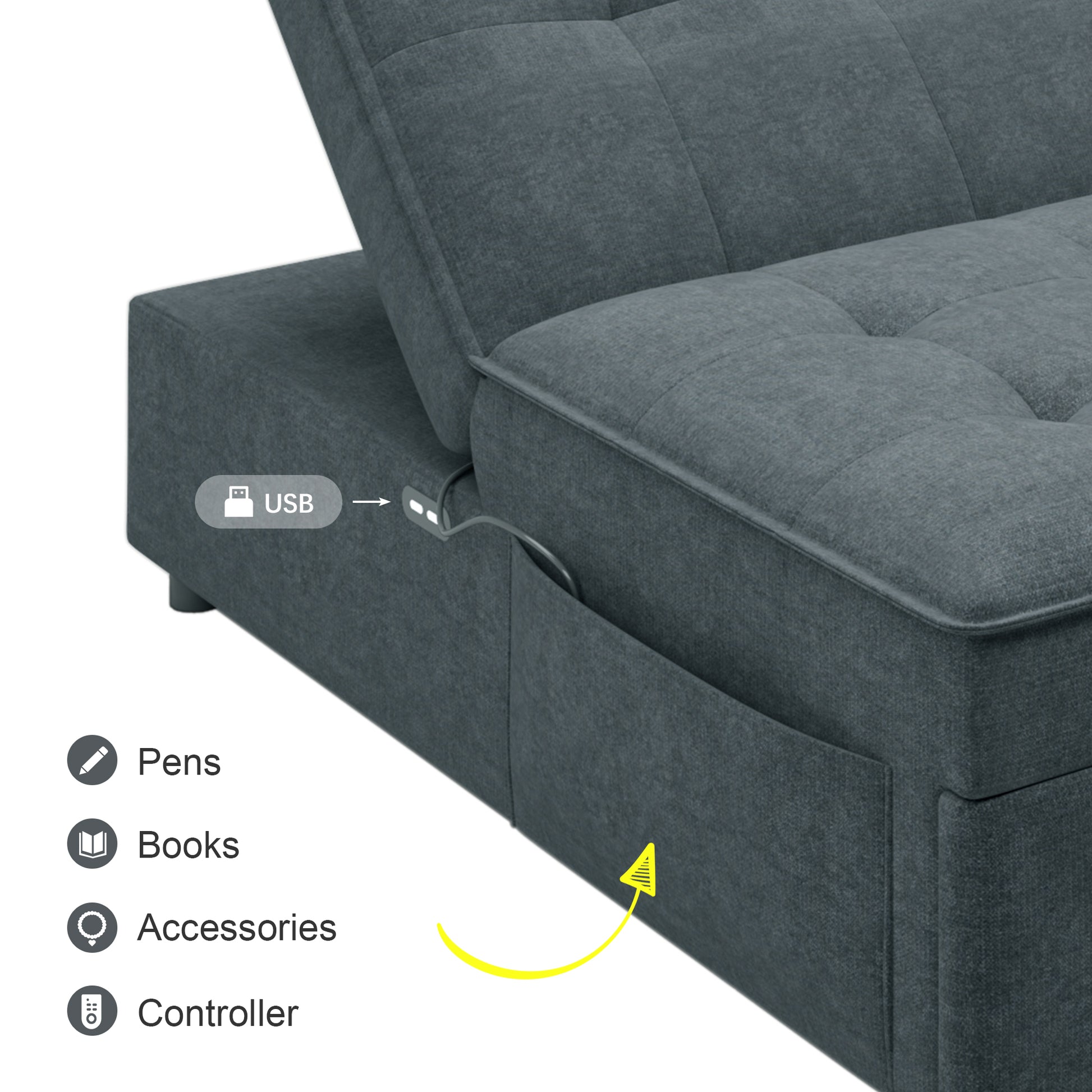 4 In 1 Sofa Bed, Chair Bed, Multi Function Folding Ottoman Bed With Storage Pocket And Usb Port For Small Room Apartment,Living Room,Bedroom,Hallway, Deep Blue Dark Blue Primary Living Space Linen