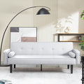 Futon Sofa Bed Convertible Couch Bed With Armrests Modern Living Room Linen Sofa Bed, Folding Recliner Futon Couch Sleeper Set With Solid Wood Legs Light Grey Foam Fabric