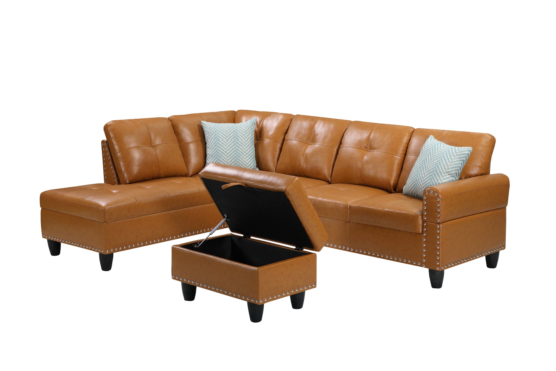 Irine Faux Leather Sectional Sofa With Ottoman Ginger Foam Faux Leather