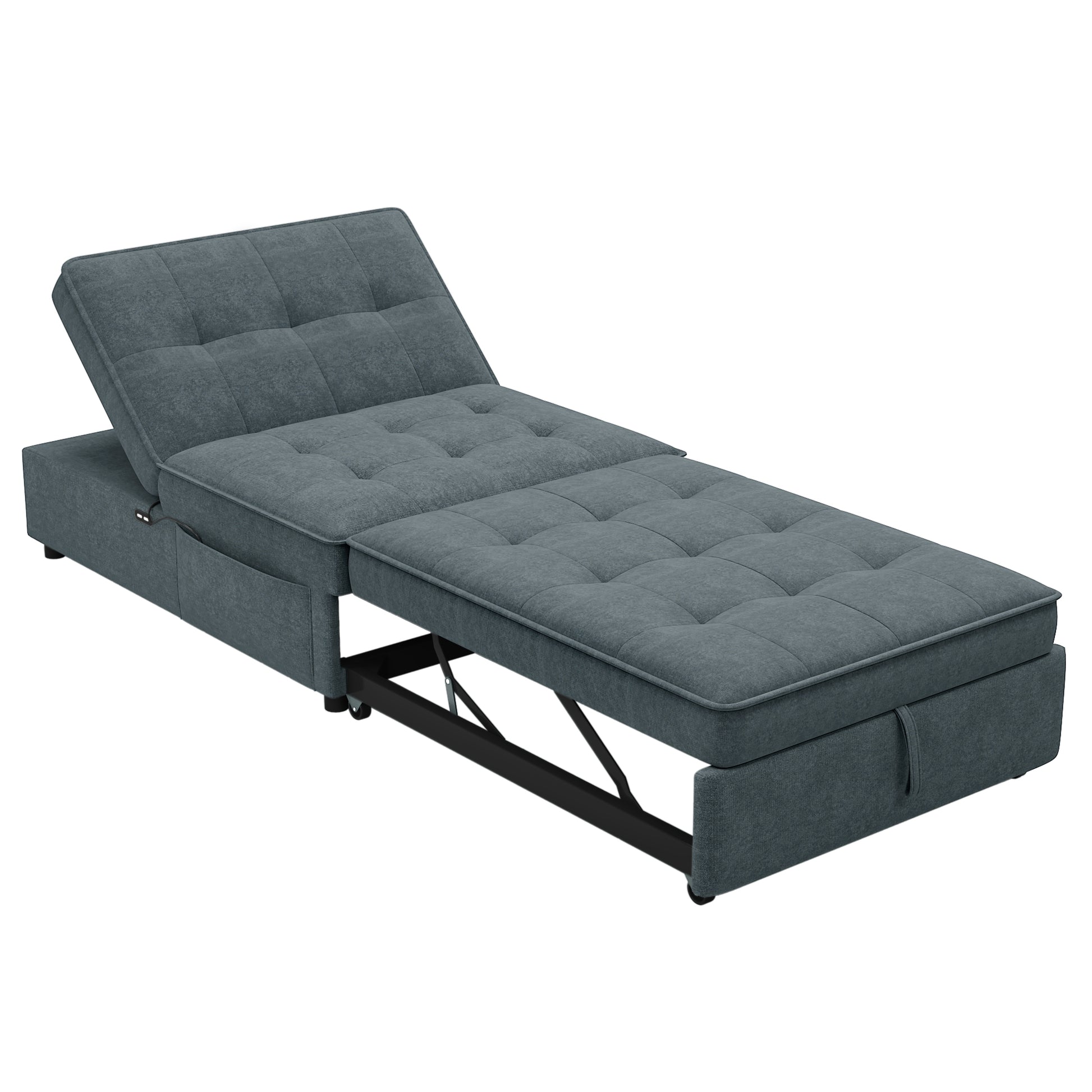 4 In 1 Sofa Bed, Chair Bed, Multi Function Folding Ottoman Bed With Storage Pocket And Usb Port For Small Room Apartment,Living Room,Bedroom,Hallway, Deep Blue Dark Blue Primary Living Space Linen