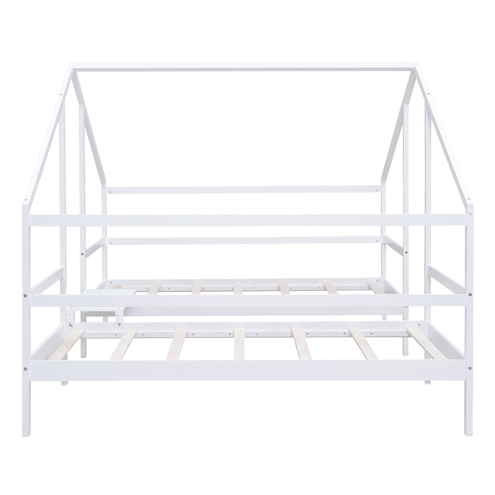 Double Twin Size Triangular House Beds With Built In Table,White Old Sku:Wf286895Aak Box Spring Not Required Twin White Wood Bedroom Bed Frame Pine