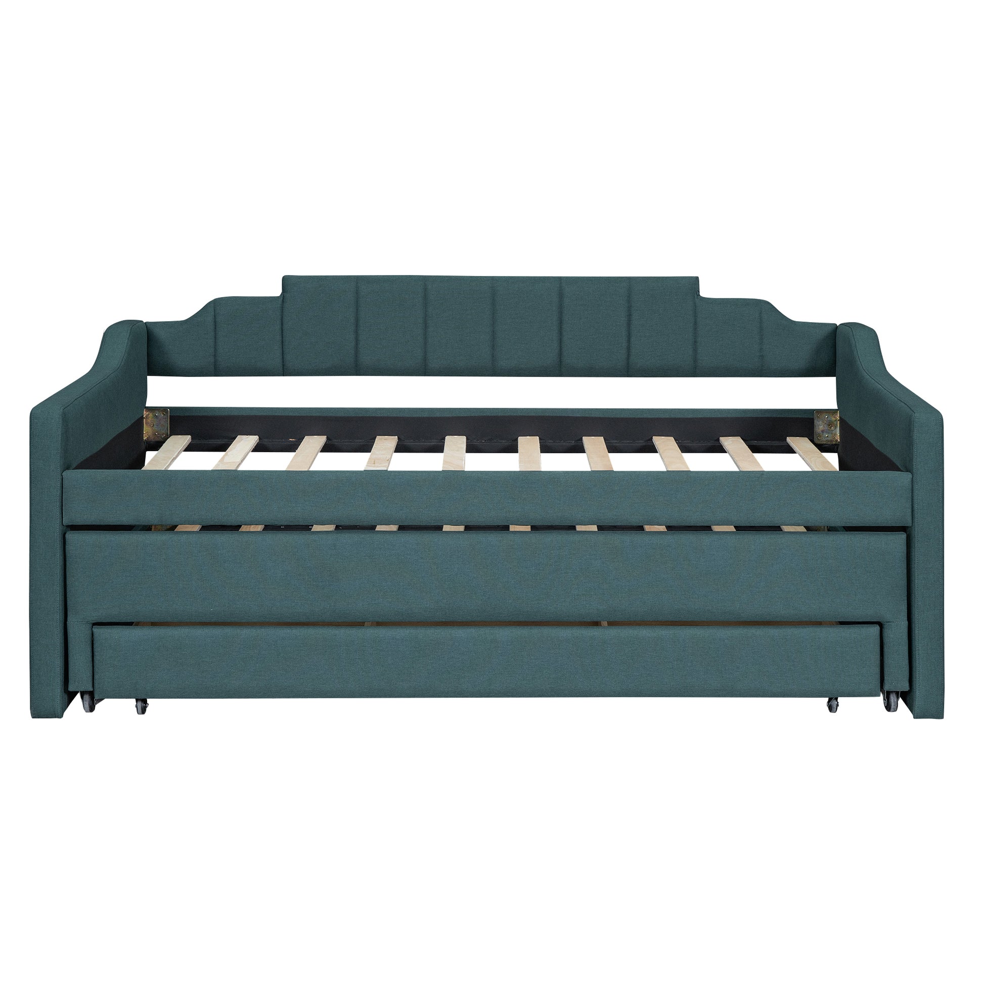 Twin Size Upholstered Daybed With Trundle And Three Drawers,Green Green Linen