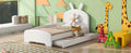 Twin Size Upholstered Platform Bed With Cartoon Ears Shaped Headboard And Trundle, White Box Spring Not Required Twin White Wood Bedroom Chenille Upholstered