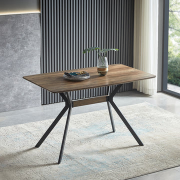 Modern Minimalist Style Dining Table Mdf Wooden Top Black Metal Shelf Metal Heat Transfer Legs Leveling Feet For Dining Room Kitchen Office Table Walnut Black Mdf