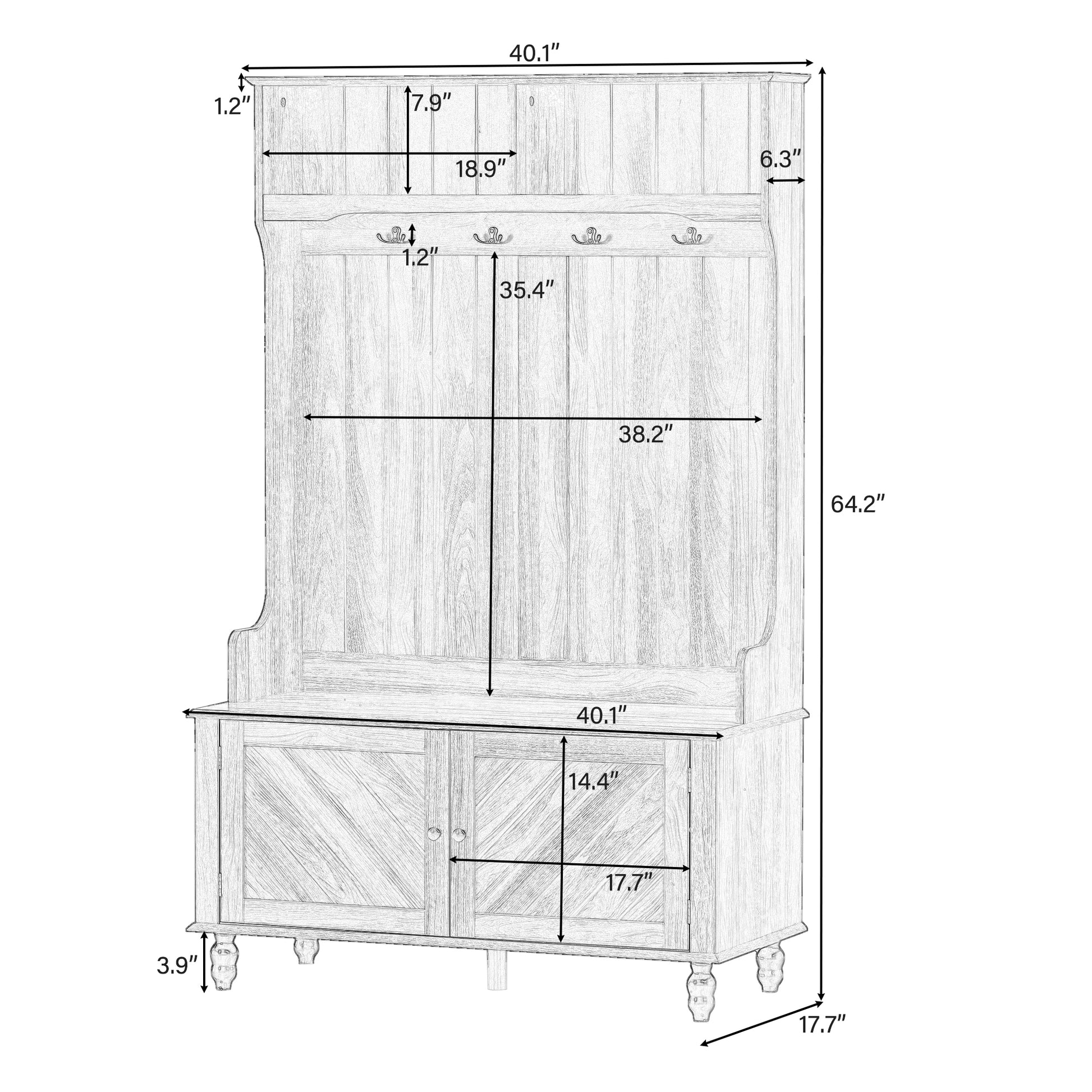 Hall Tree With 4 Hookscoat Hanger, Entryway Bench, Storage Bench, 3 In 1 Design, 40Inch, For Entrance, Hallway Black Black Particle Board