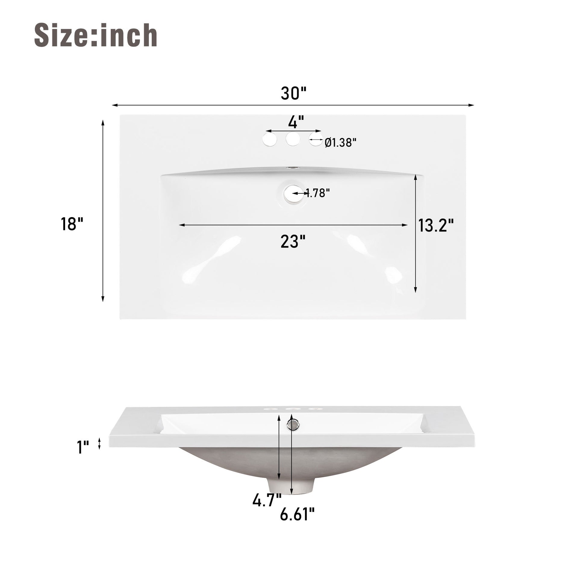 Sink Only 30" Bathroom Vanity Resin White Resin