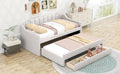 Twin Size Upholstered Daybed With Trundle And Three Drawers,Beige Box Spring Not Required Twin Beige Wood Bedroom Linen Linen