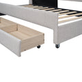 Twin Size Upholstered Daybed With Trundle And Three Drawers,Beige Box Spring Not Required Twin Beige Wood Bedroom Linen Linen