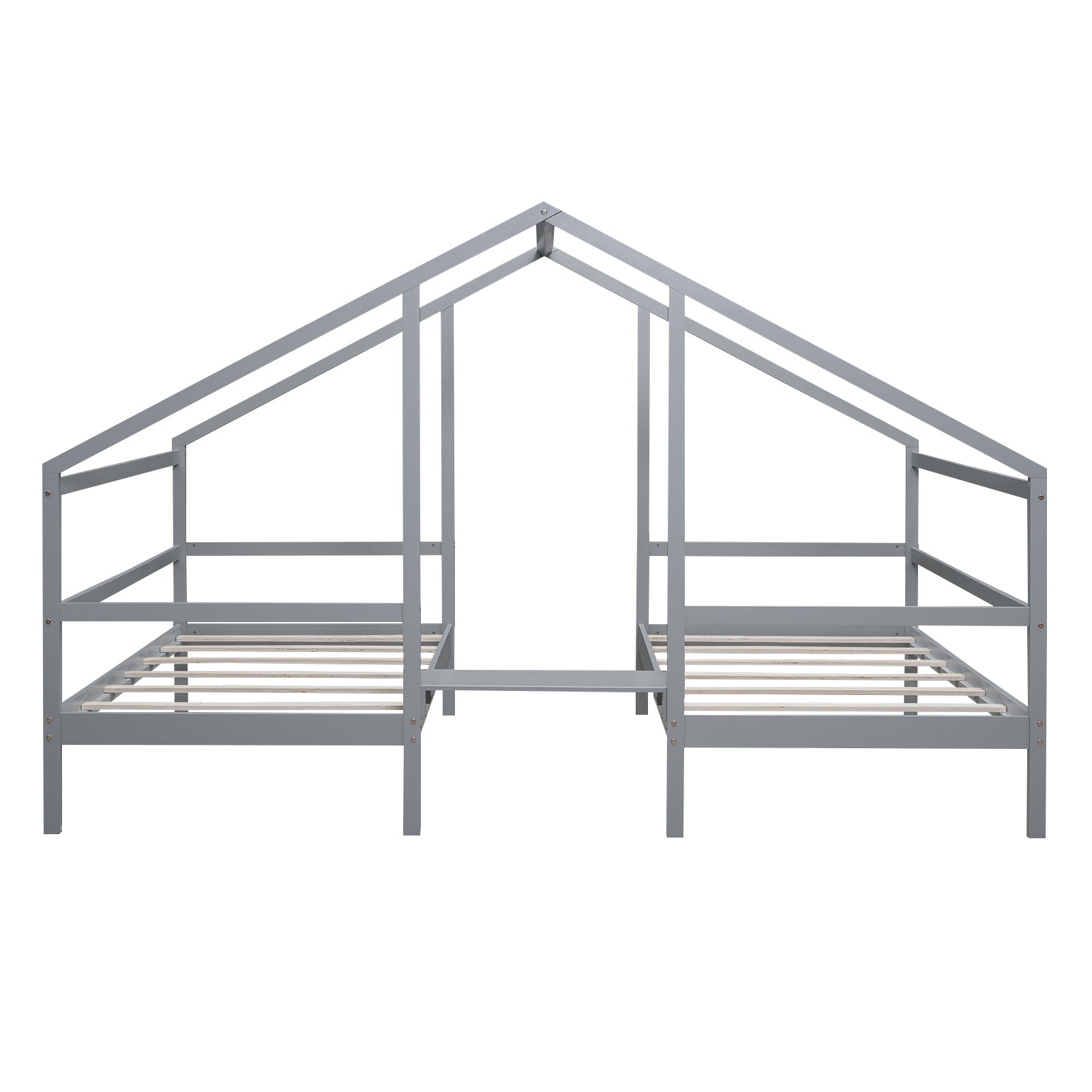 Double Twin Size Triangular House Beds With Built In Table,Gray Old Sku: Wf286895Aae Box Spring Not Required Twin Gray Wood Bedroom Bed Frame Pine