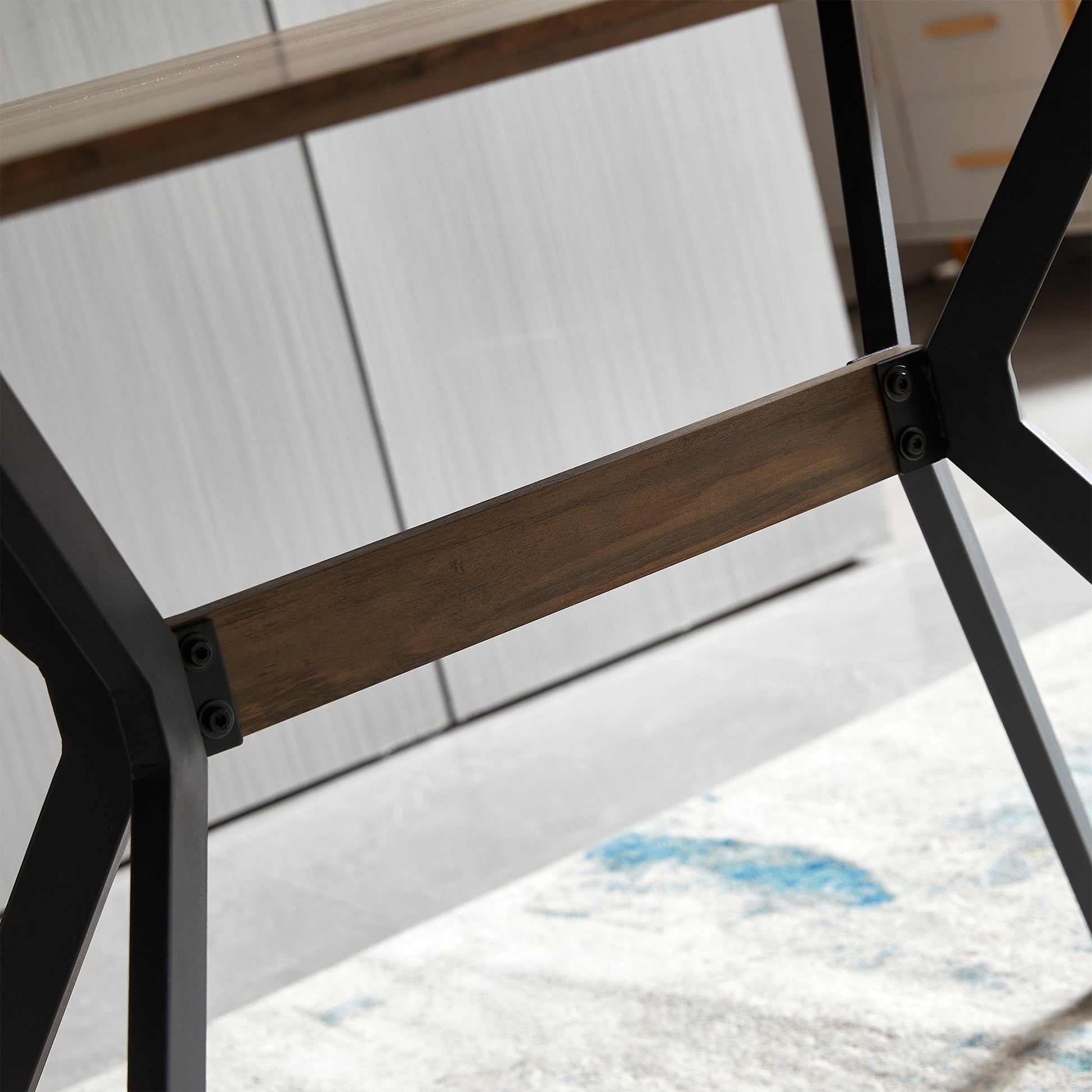 Modern Minimalist Style Dining Table Mdf Wooden Top Black Metal Shelf Metal Heat Transfer Legs Leveling Feet For Dining Room Kitchen Office Table Walnut Black Mdf