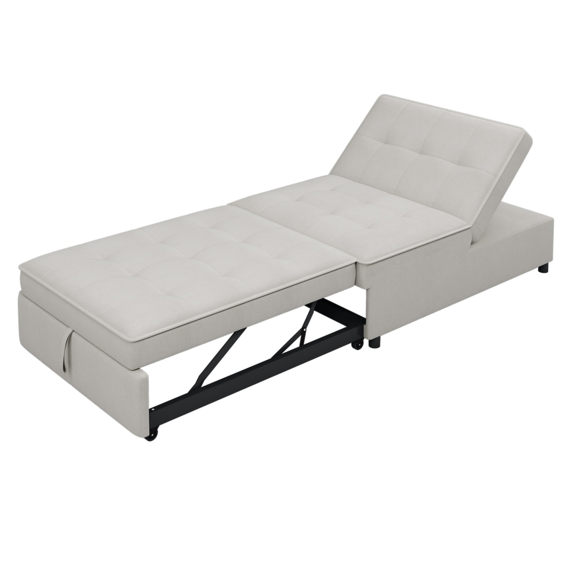 4 In 1 Sofa Bed, Chair Bed, Multi Function Folding Ottoman Bed With Storage Pocket And Usb Port For Small Room Apartment,Living Room,Bedroom,Hallway,White White Primary Living Space Linen