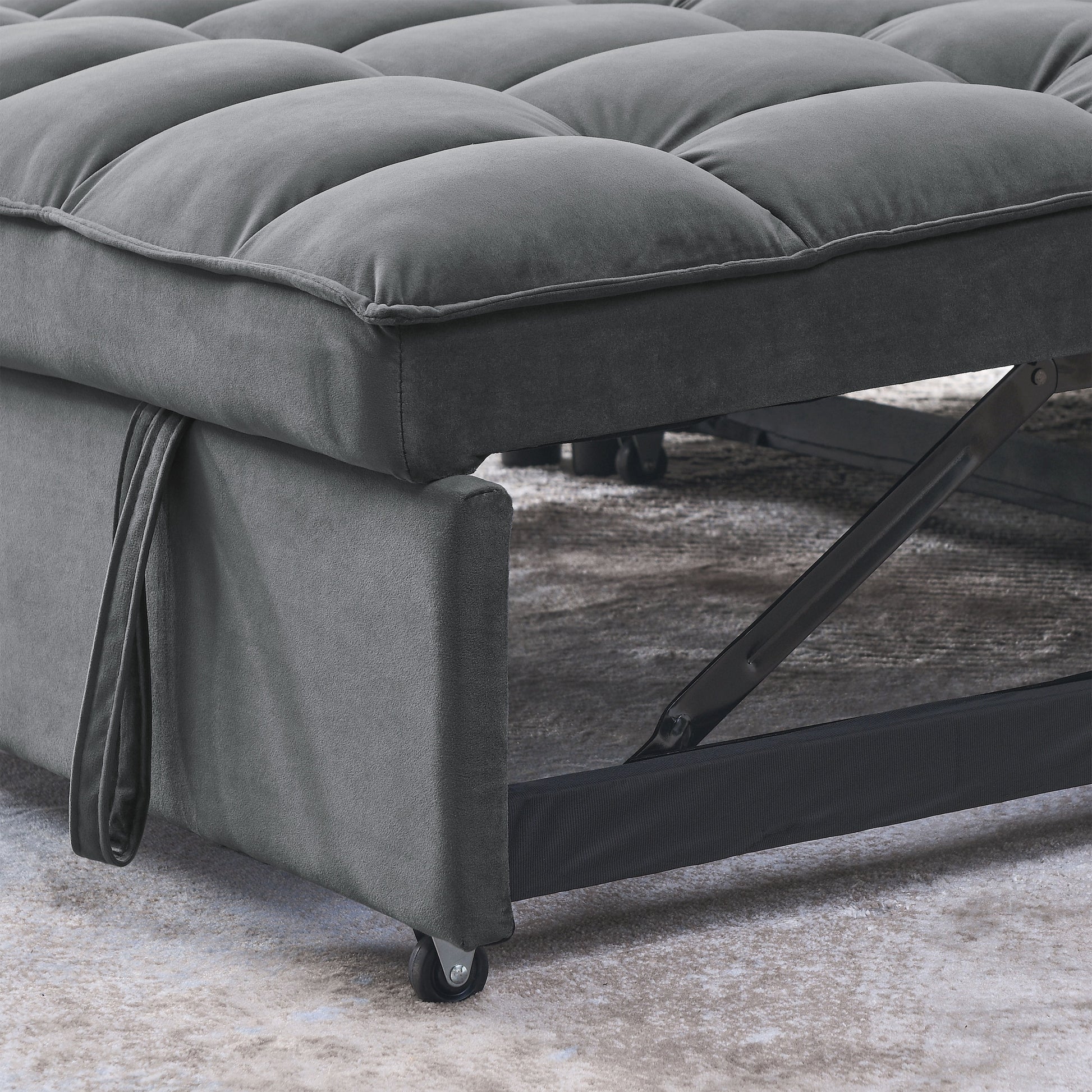 Sleeper Sofa, Convertible Sofa, Recliner, Bed, 3 In 1, 3 Position Adjustable Backrest, 2 Seater Sectional, Two Side Pockets, 2 Pillows For Living Room, Apartment, Etc., Velvet Beige 54" Wide. Grey Foam Velvet 2 Seat
