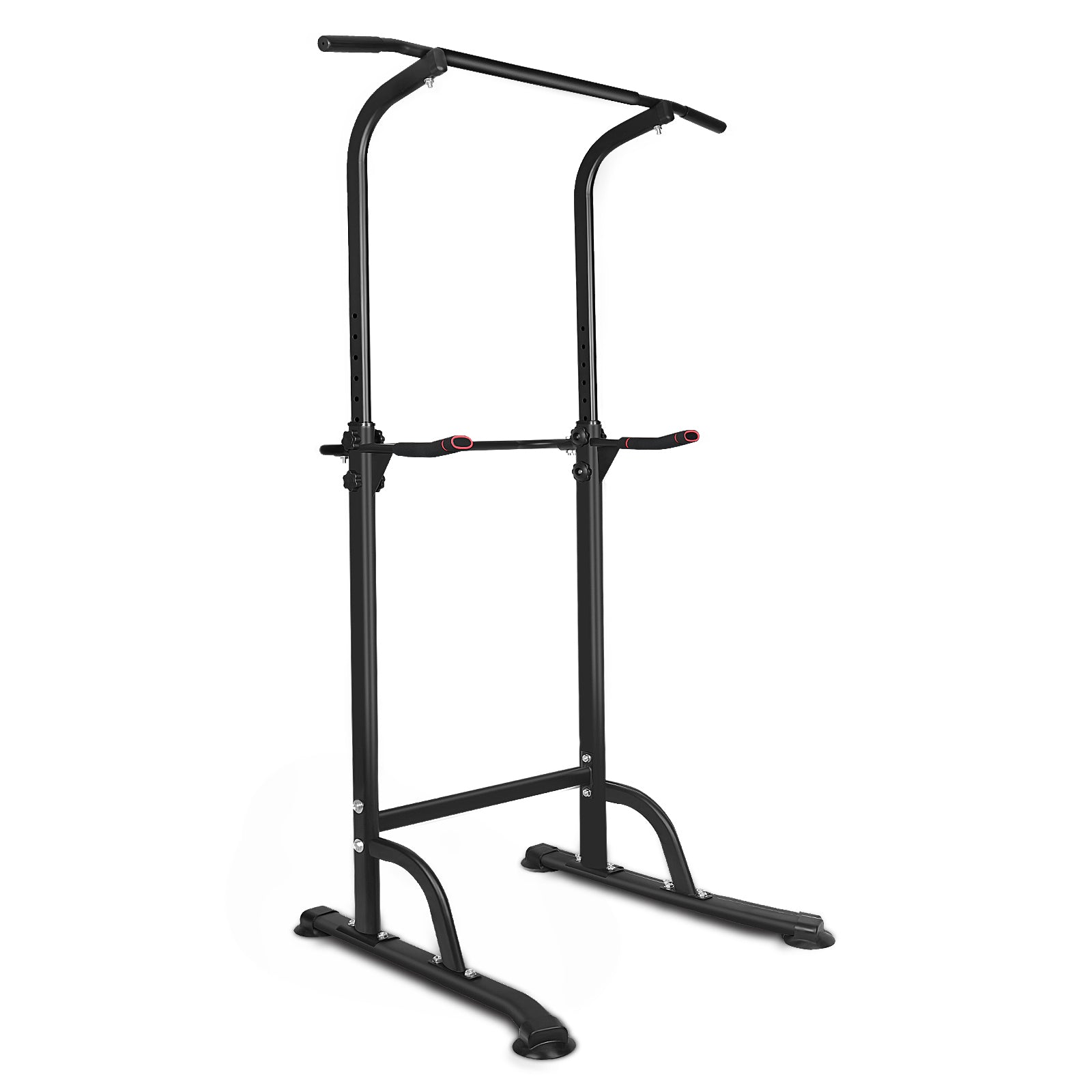 Power Tower Workout Dip Station Pull Up Bar, Height Adjustable Multi Function Dip Stand For Home Gym Strength Training Fitness Equipment Black Steel