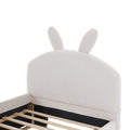 Twin Size Upholstered Platform Bed With Cartoon Ears Shaped Headboard And Trundle, White Box Spring Not Required Twin White Wood Bedroom Chenille Upholstered