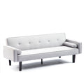 Futon Sofa Bed Convertible Couch Bed With Armrests Modern Living Room Linen Sofa Bed, Folding Recliner Futon Couch Sleeper Set With Solid Wood Legs Light Grey Foam Fabric