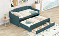 Twin Size Upholstered Daybed With Trundle And Three Drawers,Green Green Linen