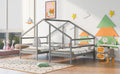 Double Twin Size Triangular House Beds With Built In Table,Gray Old Sku: Wf286895Aae Box Spring Not Required Twin Gray Wood Bedroom Bed Frame Pine