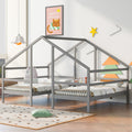 Double Twin Size Triangular House Beds With Built In Table,Gray Old Sku: Wf286895Aae Box Spring Not Required Twin Gray Wood Bedroom Bed Frame Pine