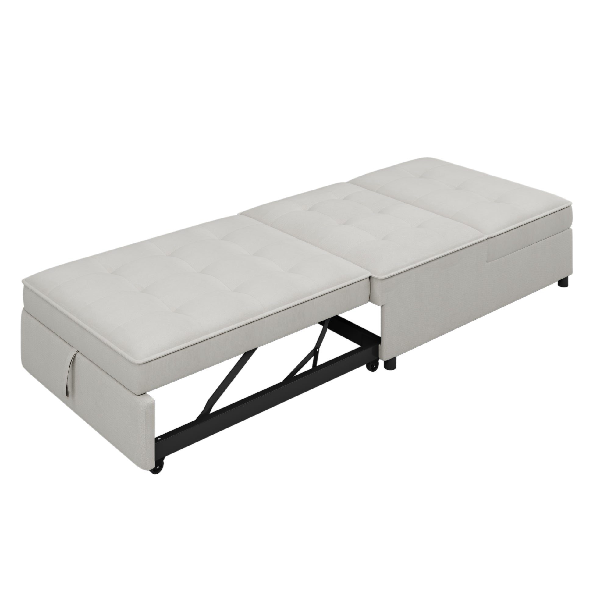 4 In 1 Sofa Bed, Chair Bed, Multi Function Folding Ottoman Bed With Storage Pocket And Usb Port For Small Room Apartment,Living Room,Bedroom,Hallway,White White Primary Living Space Linen