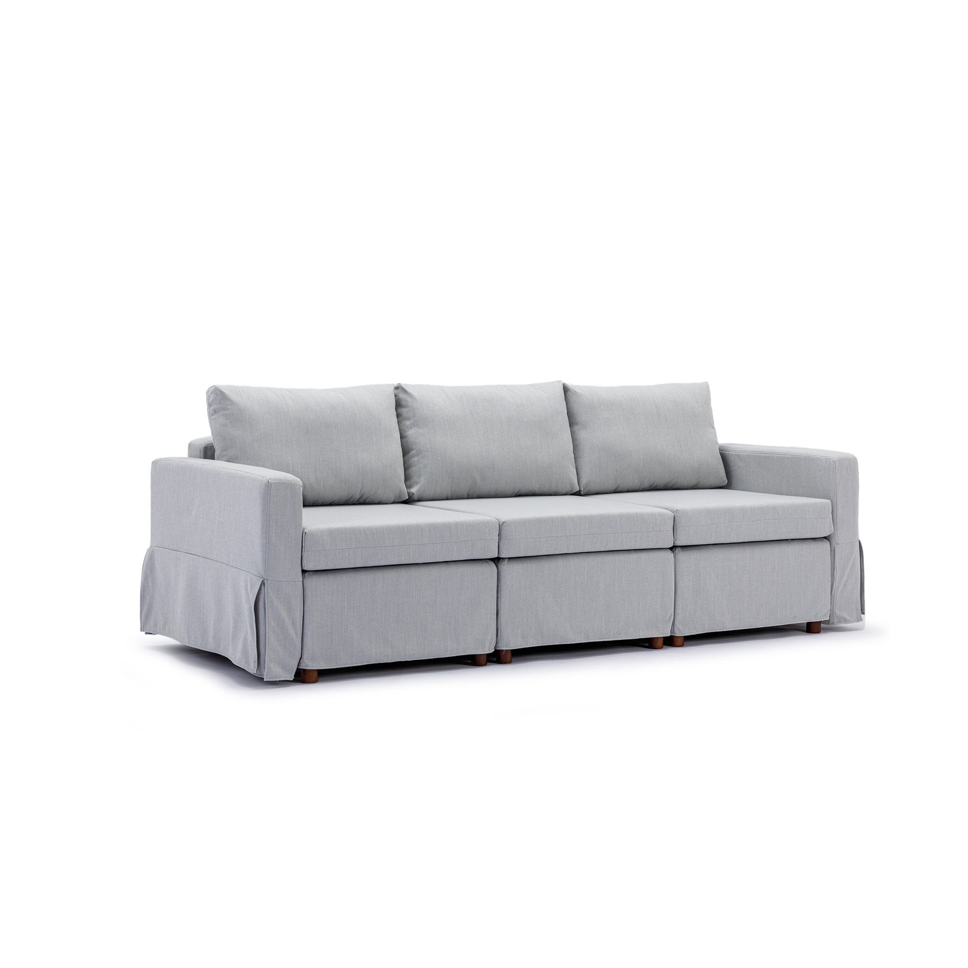 3 Seat Module Sectional Sofa Couch With 1 Ottoman,Seat Cushion And Back Cushion Removable And Washable,Light Grey Light Grey Wood Primary Living Space Soft Modern Rubberwood Foam Linen 3 Seat