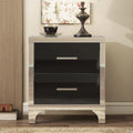 Elegant High Gloss Nightstand With Metal Handle,Mirrored Bedside Table With 2 Drawers For Bedroom,Living Room,Black Black Particle Board