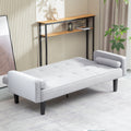 Futon Sofa Bed Convertible Couch Bed With Armrests Modern Living Room Linen Sofa Bed, Folding Recliner Futon Couch Sleeper Set With Solid Wood Legs Light Grey Foam Fabric