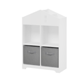 Kids Dollhouse Bookcase With Storage, 2 Tier Storage Display Organizer, Toddler Bookshelf With 2 Collapsible Fabric Drawers For Bedroom Or Playroom White Gray White Gray Mdf