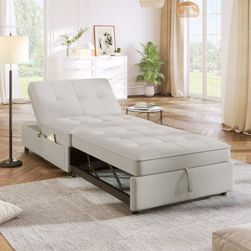 4 In 1 Sofa Bed, Chair Bed, Multi Function Folding Ottoman Bed With Storage Pocket And Usb Port For Small Room Apartment,Living Room,Bedroom,Hallway,White White Primary Living Space Linen