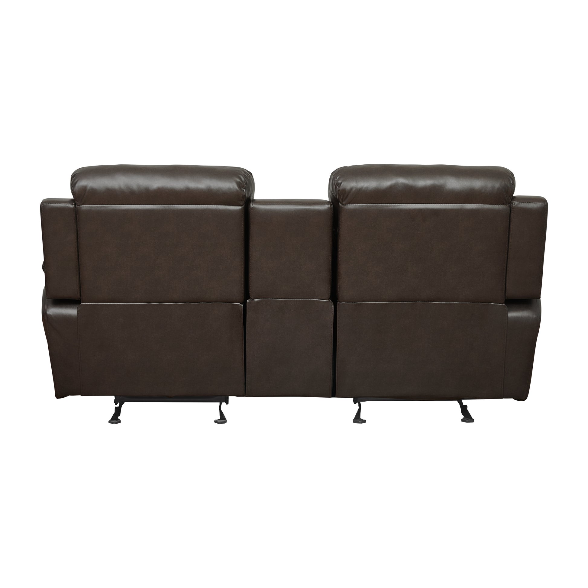 Double Glider Reclining Beautiful Seat With Center Console Brown Faux Leather Upholstered Contemporary Living Room Furniture Brown Primary Living Space Contemporary Solid Wood