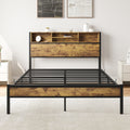 Full Size Bed Frame With Storage Headboard, Metal Platform Bed With Charging Station, Bookcase Storage, No Box Spring Needed, Easy Assembly, Noise Free, Black Box Spring Not Required Full Black Iron Brown Bedroom Bed Frame Metal & Wood