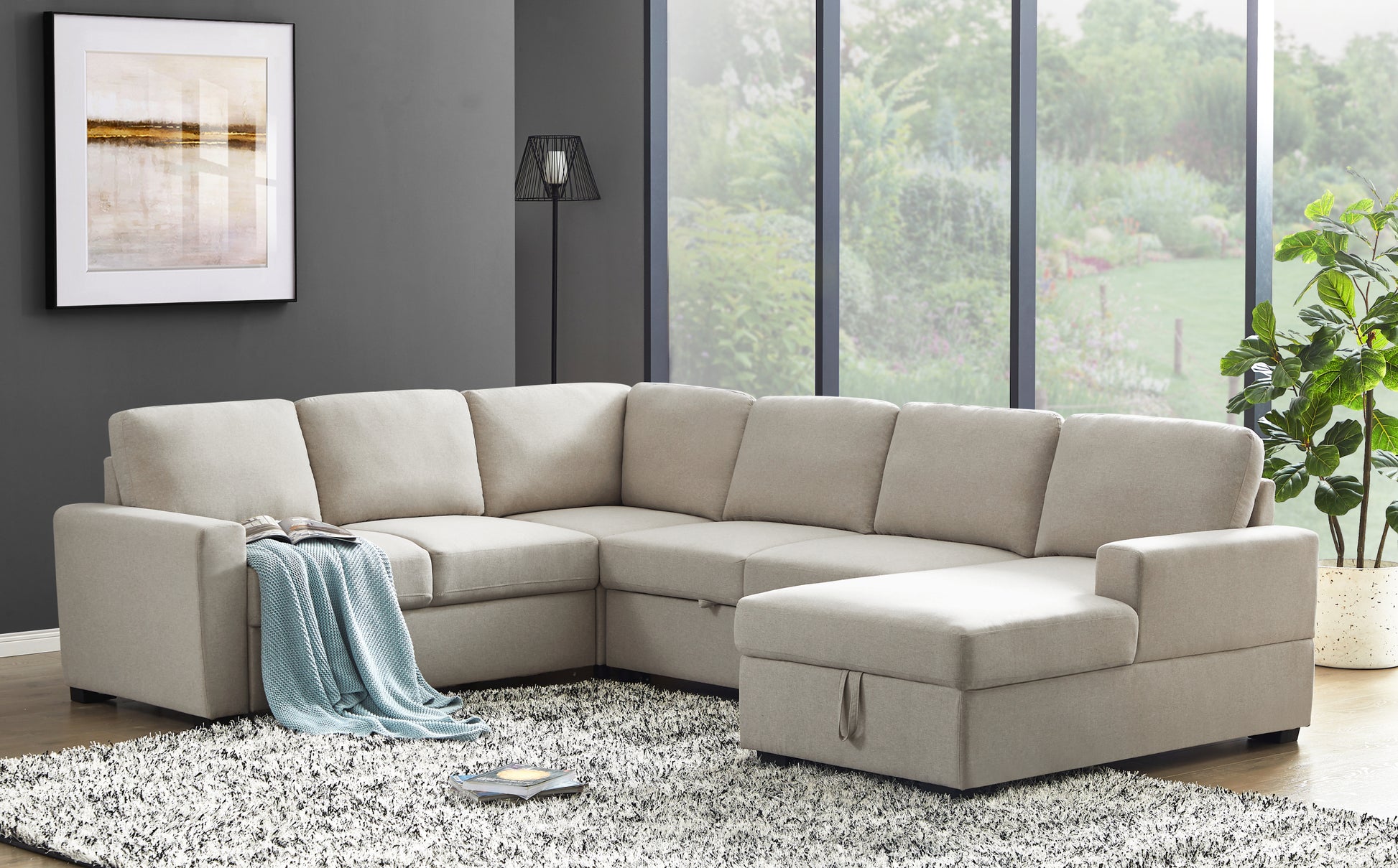 Ketterman 4 Piece Upholstered Sectional Beige Foam Linen