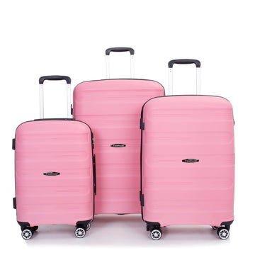 Hardshell Suitcase Spinner Wheels Pp Luggage Sets Lightweight Durable Suitcase With Tsa Lock,3 Piece Set 20 24 28 ,Pink Pink Polypropylene