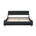 Faux Leather Upholstered Platform Bed Frame,Led Lighting With Remote Controller And App,Curve Design,Wood Slat Support,No Box Spring Needed,Easy Assemble,Queen Size,Black Black Leather