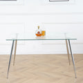 Modern Simple Rectangular Glass Dining Table, Solid Tempered Glass Tabletop, Electroplated Table Legs, Gray Pu Dining Chair Set, Suitable For Restaurant Kitchen Use Set Of 7 Upholstered Chair Glass Gray Pu Seats 6 Metal Rectangular Dining Table With