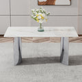Modern Minimalist Dining Table. White Imitation Marble Glass Sticker Desktop, Stainless Steel Legs, Stable And Beautiful. Suitable For Living Room And Dining Room 63