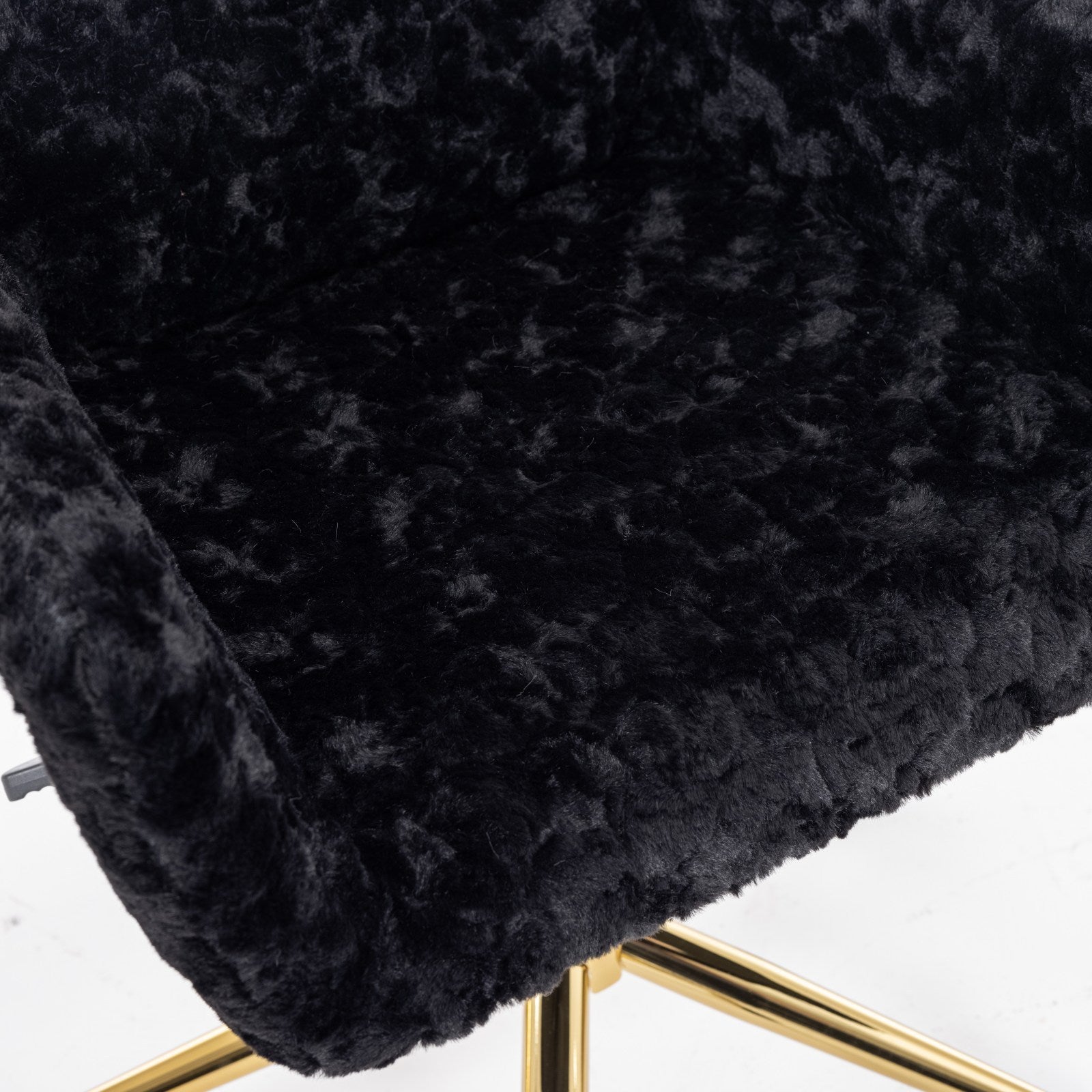 Office Chair,Artificial Rabbit Hair Home Office Chair With Golden Metal Base,Adjustable Desk Chair Swivel Office Chair,Vanity Chair Black Black Study Foam Upholstered