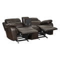 Double Glider Reclining Beautiful Seat With Center Console Brown Faux Leather Upholstered Contemporary Living Room Furniture Brown Primary Living Space Contemporary Solid Wood