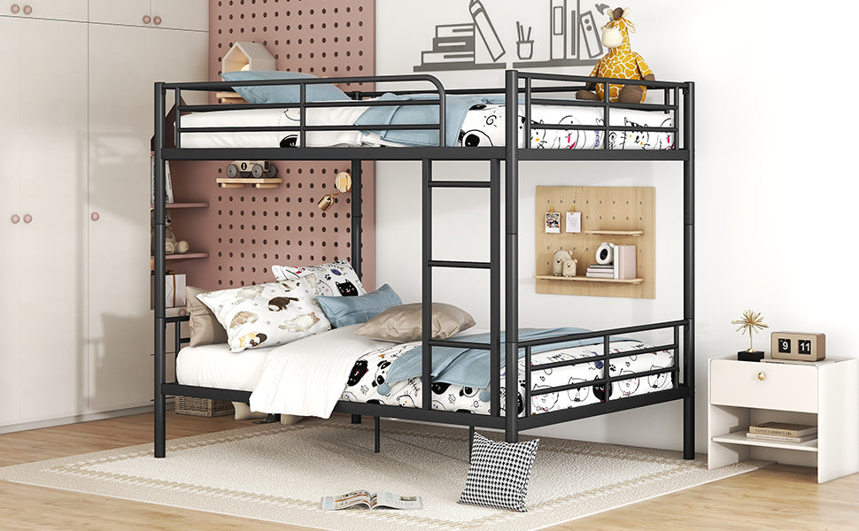 Full Over Full Metal Bunk Bed, Black Black Iron