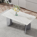 Modern Minimalist Dining Table. White Imitation Marble Glass Sticker Desktop, Stainless Steel Legs, Stable And Beautiful. Suitable For Living Room And Dining Room 63