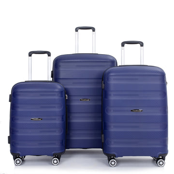 Hardshell Suitcase Spinner Wheels Pp Luggage Sets Lightweight Durable Suitcase With Tsa Lock,3 Piece Set 20 24 28 ,Navy Navy Polypropylene