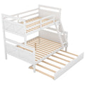 Twin Over Full Bunk Bed With Ladder, Twin Size Trundle, Safety Guardrail, White Old Sku: Sm000208Aae 1 Box Spring Not Required White Wood Bedroom Pine