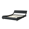 Faux Leather Upholstered Platform Bed Frame,Led Lighting With Remote Controller And App,Curve Design,Wood Slat Support,No Box Spring Needed,Easy Assemble,Queen Size,Black Black Leather