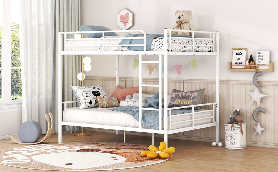 Full Over Full Metal Bunk Bed, White White Iron